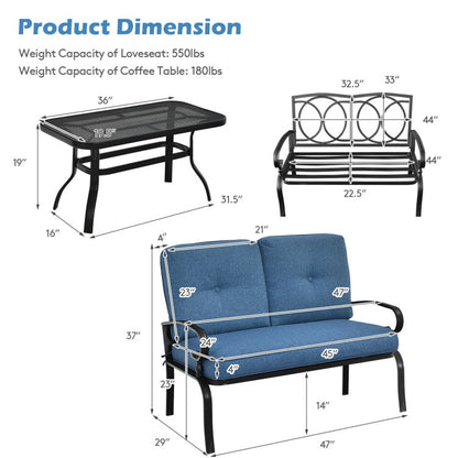 2 Piece Patio Cushioned Loveseat and Table Set