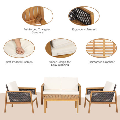 4-Piece Patio Rattan Furniture Set with Removable Cushions