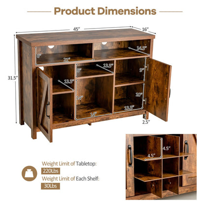 Farmhouse Sideboard with Detachable Wine Rack and Cabinets