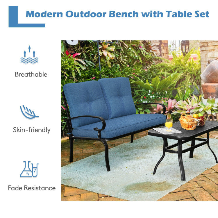 2 Piece Patio Cushioned Loveseat and Table Set