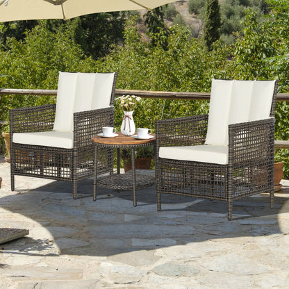 3-Piece Patio Rattan Furniture Set with Cushioned Sofas and Wood Table Top