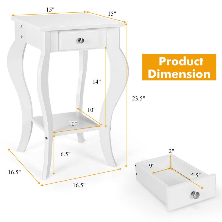 End Side Table with Drawer and Bottom Shelf