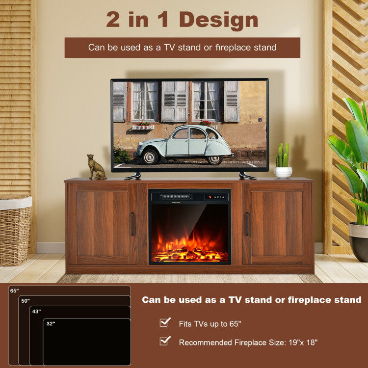 58 Inches TV Stand with 2 Cabinets for 65-Inch TV