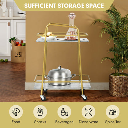 2-tier Kitchen Rolling Cart with Steel Frame and Lockable Casters