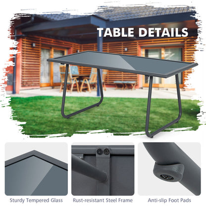 4-Piece of Metal Patio Furniture Chat Set with Tempered Glass Coffee Table