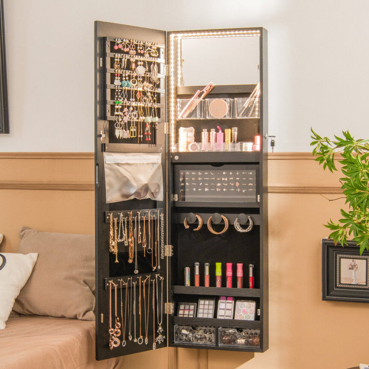 Wall Mounted Jewelry Cabinet with Full-Length Mirror