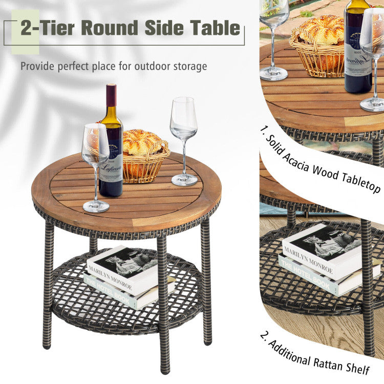 3-Piece Patio Rattan Furniture Set with Cushioned Sofas and Wood Table Top