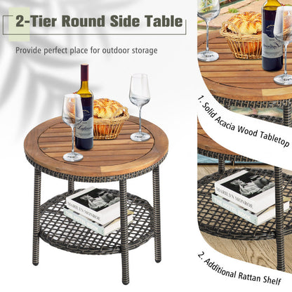 3-Piece Patio Rattan Furniture Set with Cushioned Sofas and Wood Table Top