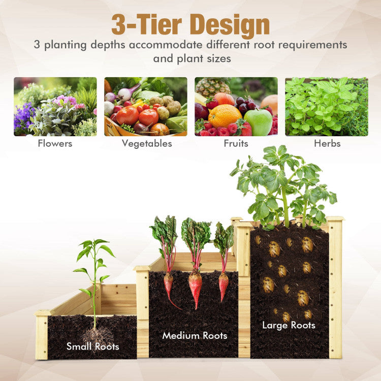 3-Tier Raised Garden Bed Wood Planter Kit