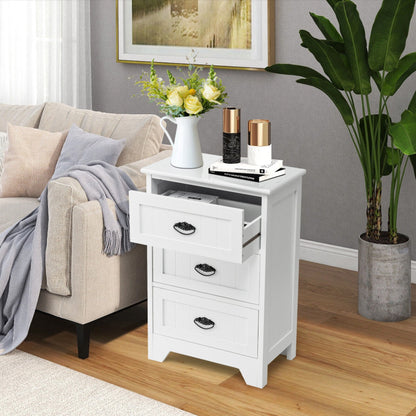 3 Drawers End Storage Wood Side Nightstand