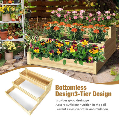 3-Tier Raised Garden Bed Wood Planter Kit