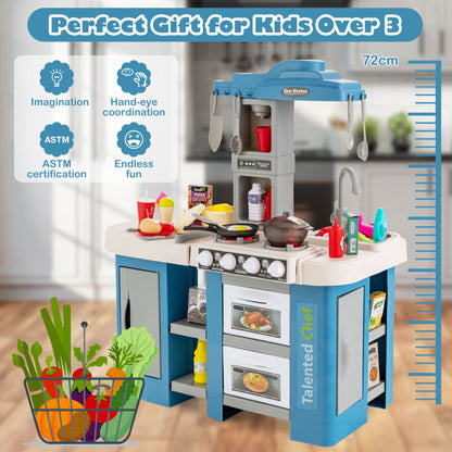 67 Pieces Play Kitchen Set for Kids with Food and Realistic Lights and Sounds