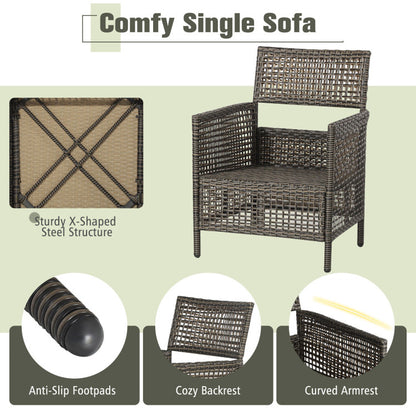 3-Piece Patio Rattan Furniture Set with Cushioned Sofas and Wood Table Top