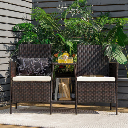 Rattan Wicker Conversation Set with Cushioned Loveseat and Glass Table