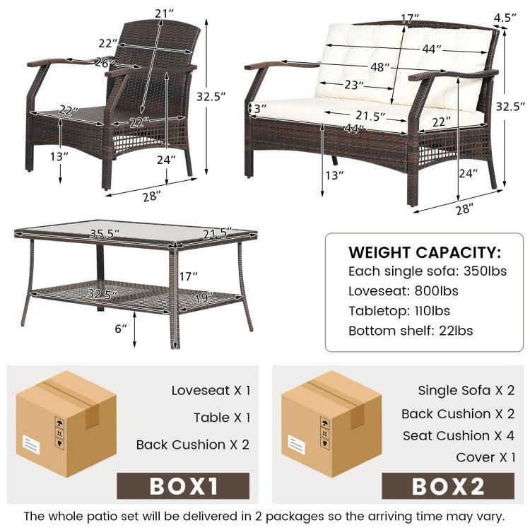 4-Piece Outdoor Rattan Conversation Set with Protective Cover