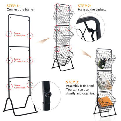 3-Tier Fruit Basket Stand with Adjustable Heights