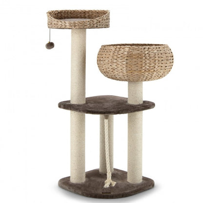 41 Inch Rattan Cat Tree with Napping Perch