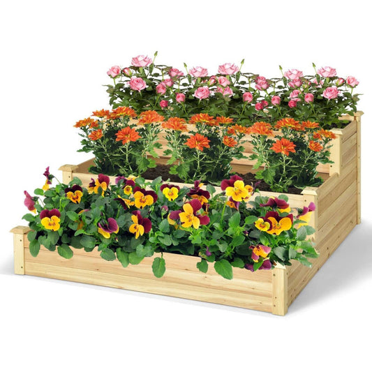 3-Tier Raised Garden Bed Wood Planter Kit