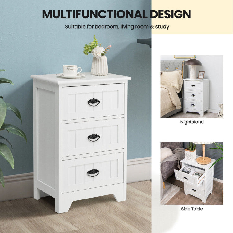 3 Drawers End Storage Wood Side Nightstand