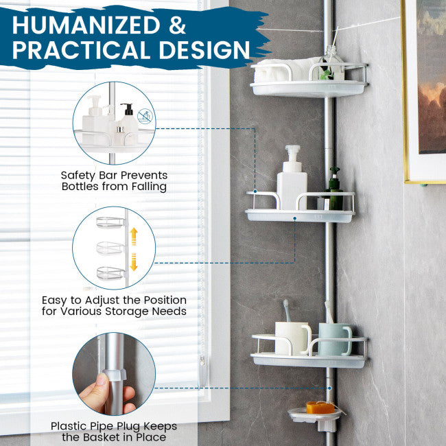 4-Tier Tension Corner Shower Caddy for Bathroom