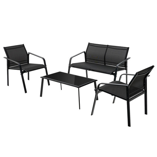 4-Piece Patio Furniture Set with Armrest Loveseat Sofas and Glass Table Deck