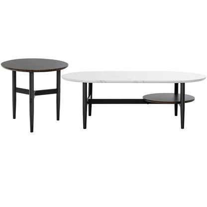 2 in 1 Nesting Coffee Table with Oval Coffee Table and Small Round Table