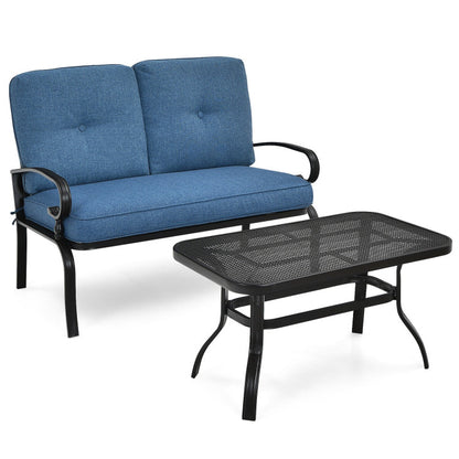 2 Piece Patio Cushioned Loveseat and Table Set