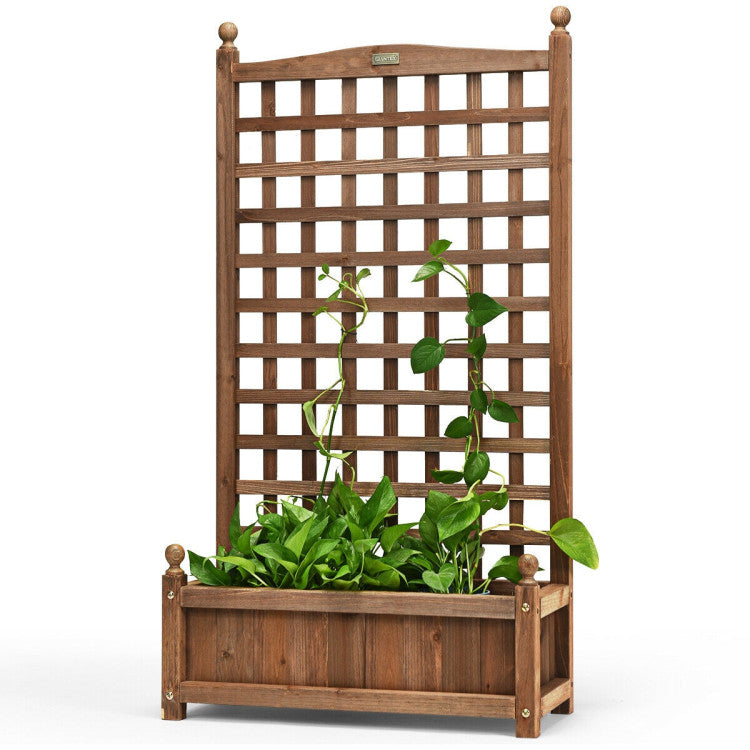 Solid Freestanding Wood Planter Box with Trellis for Garden