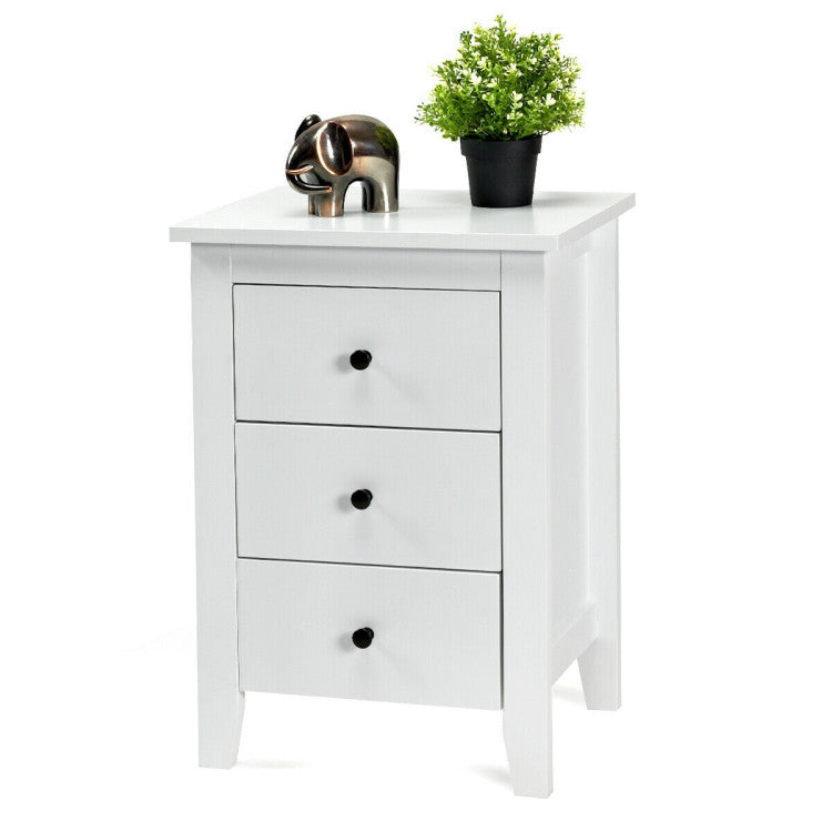 2 Pieces Nightstand End Beside Table with 3 Drawers