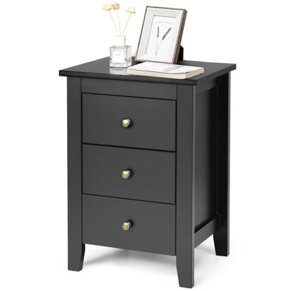 2 Pieces Nightstand End Beside Table with 3 Drawers