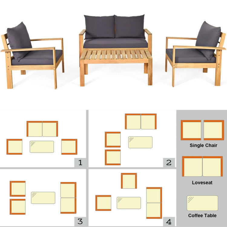 Outdoor 4-Piece Acacia Wood Chat Set with Water Resistant Cushions