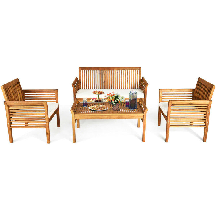 4-Piece Outdoor Acacia Wood Sofa Furniture Set