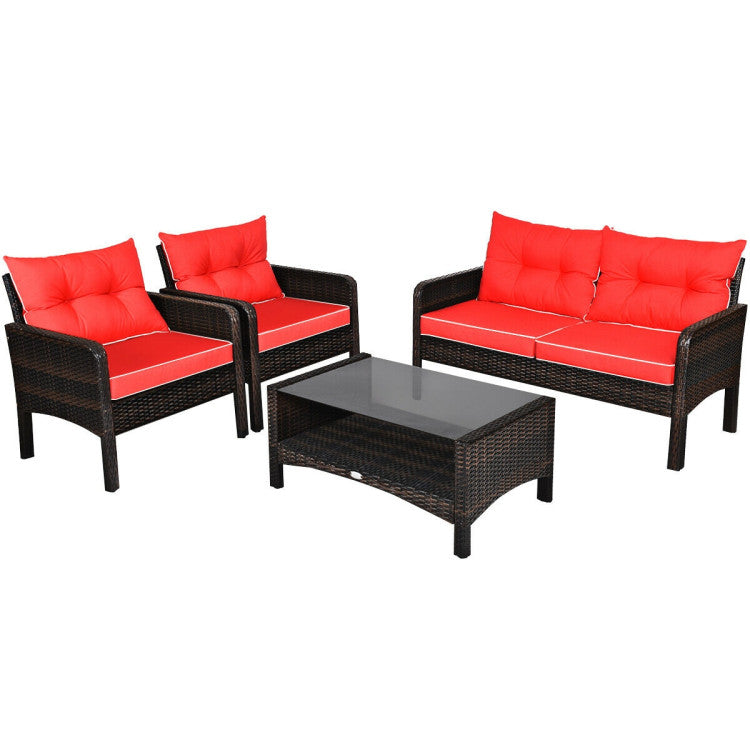 4 Pieces Patio Rattan Free Combination Sofa Set with Cushion and Coffee Table