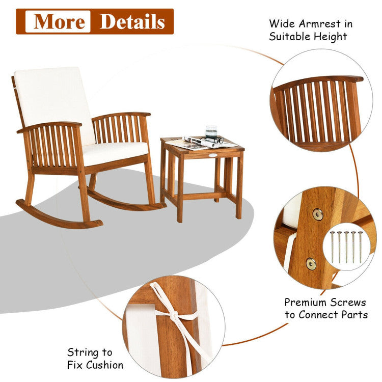 2-Piece Acacia Wood Patio Rocking Chair and Table Set