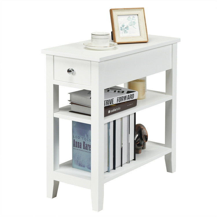 3-Tier End Table with Drawer slideway and Double Shelves