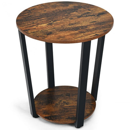 2-tier Round End Table with Storage Shelf & Metal Frame