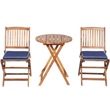 3-Piece Patio Folding Bistro Set with Padded Cushion and Round Coffee Table