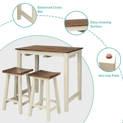 3 Pieces Bar Table Set Counter Pub Table