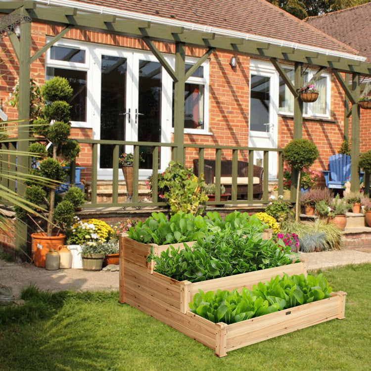 3-Tier Elevated Wooden Vegetable Garden Bed