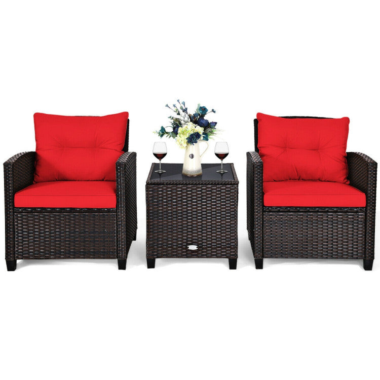 3-Piece Rattan Patio Furniture Set with Washable Cushion