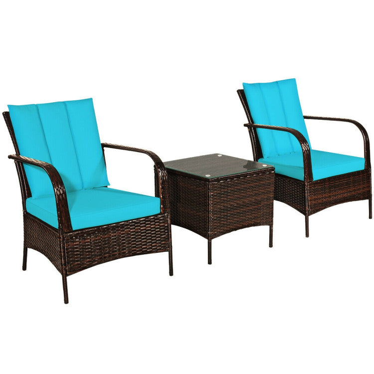 3 Pieces Patio Conversation Rattan Furniture Set