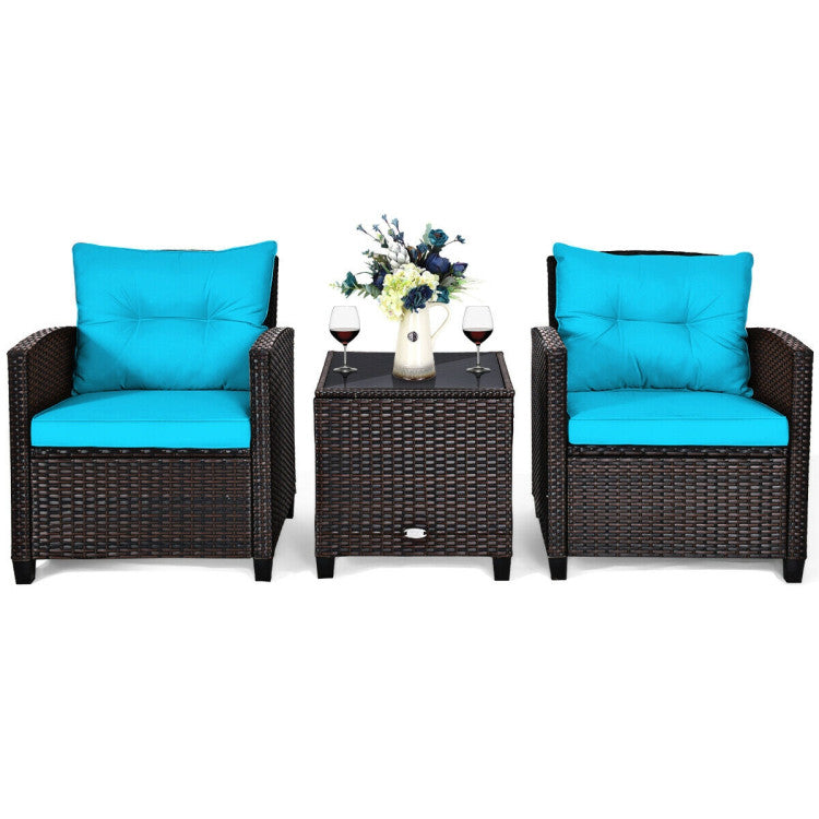 3-Piece Rattan Patio Furniture Set with Washable Cushion