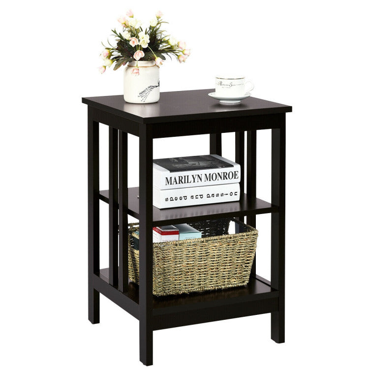 3-Tier Nightstand Sofa Side Table with Baffles and Round Corners