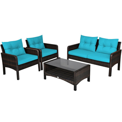 4 Pieces Patio Rattan Free Combination Sofa Set with Cushion and Coffee Table