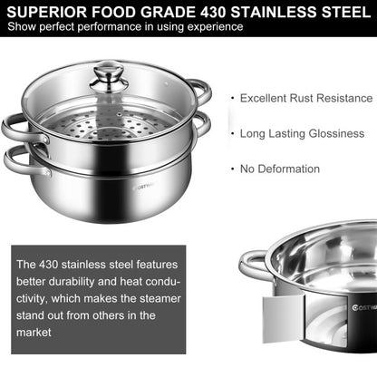 9.5 QT 2 Tier Stainless Steel Steamer Cookware Boiler