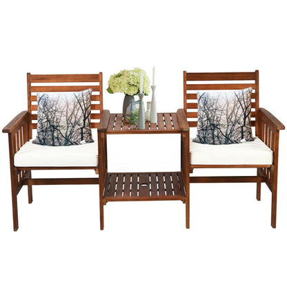 3-Piece Acacia Wood Outdoor Patio Table and Loveseat Set