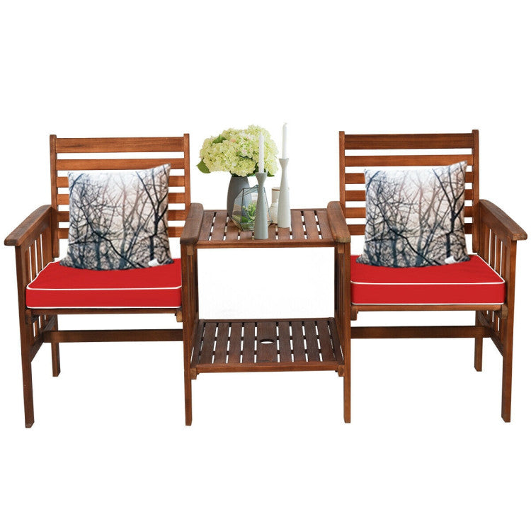 3-Piece Acacia Wood Outdoor Patio Table and Loveseat Set