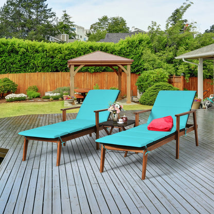 3-Piece Portable Patio Cushioned Rattan Lounge Chair Set with Folding Table