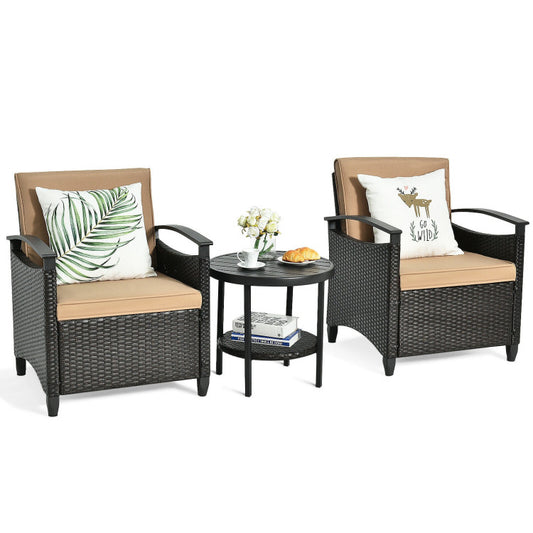 3-Piece Patio Rattan Furniture Set Cushioned