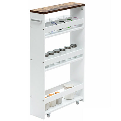 4 Tier Rolling Slim Storage Kitchen Organizer Cart with Handle